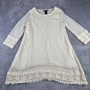 Ali Miles Top Womens Small Ivory Lace Shift 3/4 Sleeve Lined Ruffle Trim Boho